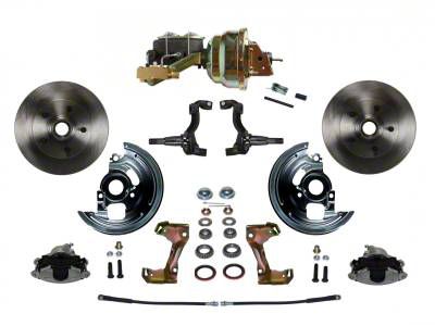 LEED Brakes Power Front Disc Brake Conversion Kit with 8-Inch Brake Booster, Side Mount Valve and Vented Rotors; Zinc Plated Calipers (67-69 Camaro w/ Front Disc & Rear Drum Brakes)