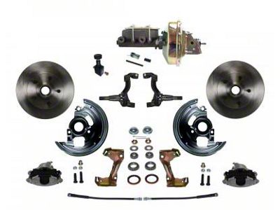 LEED Brakes Power Front Disc Brake Conversion Kit with 9-Inch Brake Booster, Adjustable Proporting Valve and Vented Rotors; Zinc Plated Calipers (67-69 Camaro)