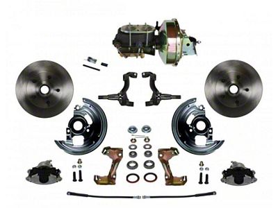LEED Brakes Power Front Disc Brake Conversion Kit with 9-Inch Brake Booster, Bottom Mount Valve and Vented Rotors; Zinc Plated Calipers (67-69 Camaro w/ Front Disc & Rear Drum Brakes)