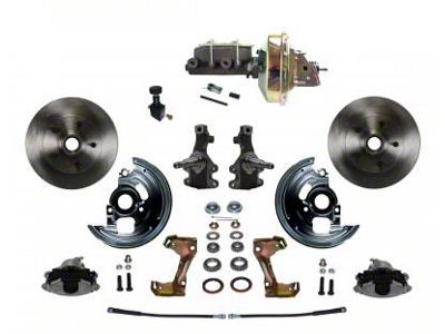 LEED Brakes Power Front Disc Brake Conversion Kit with 9-Inch Brake Booster, Adjustable Valve and Vented Rotors; Zinc Plated Calipers (67-69 Camaro)