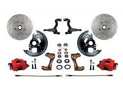 LEED Brakes Front Spindle Mount Disc Brake Conversion Kit with MaxGrip XDS Rotors; Red Calipers (64-72 Chevelle, Malibu)