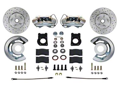 LEED Brakes 4-Piston Front Spindle Mount Disc Brake Conversion Kit and MaxGrip XDS Rotors; Zinc Plated Calipers (70-73 Mustang)
