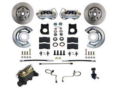 LEED Brakes 4-Piston Manual Front Disc Brake Conversion Kit with Master Cylinder, Adjustable Valve and Vented Rotors; Zinc Plated Calipers (67-69 Mustang w/ Front Drum Brakes & 5-Lug)