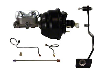 LEED Brakes 8-Inch Dual Power Brake Booster with 1-Inch Dual Bore Master Cylinder, Lines and Brake Pedal; Black Finish (67-70 Mustang w/ Manual Transmission & 4-Wheel Drum Brakes)