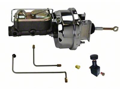 LEED Brakes 7-Inch Dual Power Brake Booster with 1-Inch Dual Bore Master Cylinder, Adjustable Valves and Lines; Chrome Finish (64-66 Mustang w/ Automatic Transmission & Front Disc Brakes)