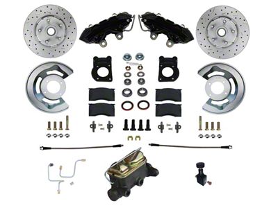 LEED Brakes Manual Front Disc Brake Conversion Kit with Master Cylinder and MaxGrip XDS Rotors; Black Calipers (64-66 V8 Mustang w/ 5-Lug)