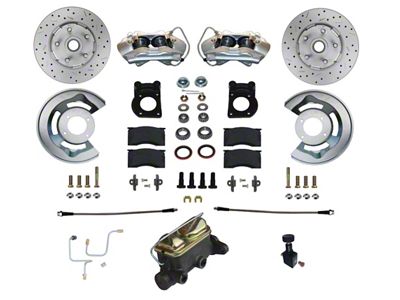 LEED Brakes Manual Front Disc Brake Conversion Kit with Master Cylinder and MaxGrip XDS Rotors; Zinc Plated Calipers (64-66 V8 Mustang w/ 5-Lug)