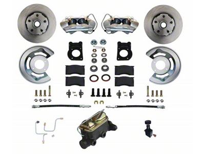 LEED Brakes Manual Front Disc Brake Conversion Kit with Master Cylinder and Vented Rotors; Zinc Plated Calipers (64-66 V8 Mustang w/ 5-Lug)