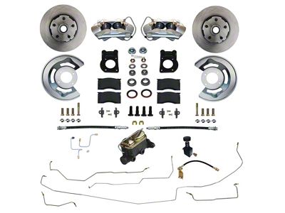 LEED Brakes Manual Front Disc Brake Conversion Kit with Master Cylinder, Vented Rotors and Pre-Bent Brake Line Kit; Zinc Plated Calipers (64-66 V8 Mustang w/ 5-Lug)