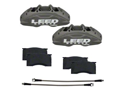 LEED Brakes MaxGrip Lite 4-Piston Front Brake Calipers with Semi-Metallic Brake Pads; Anodized (64-67 V8 Mustang w/ Front Disc Brakes & 5-Lug)