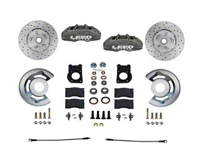 LEED Brakes MaxGrip Lite 4-Piston Front Spindle Mount Disc Brake Conversion Kit with MaxGrip XDS Rotors; Anodized Calipers (64-69 V8 Mustang w/ Front Drum Brakes)