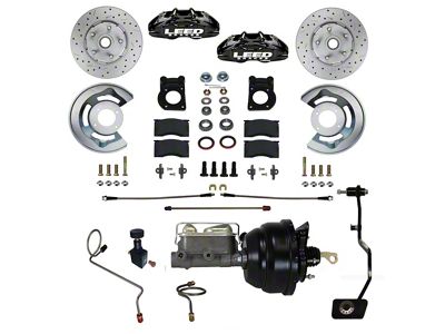 LEED Brakes MaxGrip Lite 4-Piston Manual Front Disc Brake Conversion Kit with MaxGrip XDS Rotors; Black Calipers (1970 Mustang w/ Manual Transmission & Front Drum Brakes)