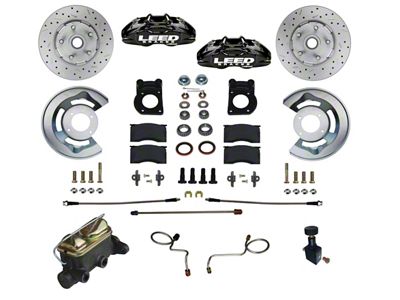 LEED Brakes MaxGrip Lite 4-Piston Manual Front Disc Brake Conversion Kit with MaxGrip XDS Rotors; Black Calipers (71-73 Mustang w/ Front Drum Brakes)