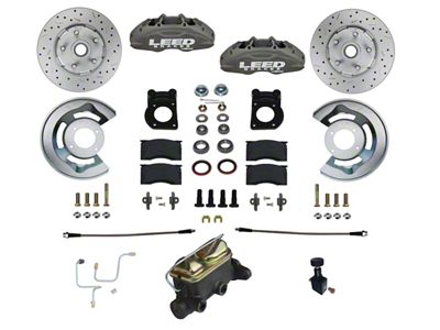 LEED Brakes MaxGrip Lite 4-Piston Manual Front Disc Brake Conversion Kit with MaxGrip XDS Rotors; Anodized Calipers (64-66 V8 Mustang w/ 5-Lug)