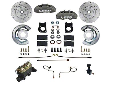 LEED Brakes MaxGrip Lite 4-Piston Manual Front Disc Brake Conversion Kit with MaxGrip XDS Rotors; Anodized Calipers (1970 Mustang w/ Front Drum Brakes & 5-Lug)