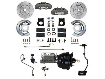 LEED Brakes MaxGrip Lite 4-Piston Manual Front Disc Brake Conversion Kit with MaxGrip XDS Rotors; Anodized Calipers (1970 Mustang w/ Manual Transmission & Front Drum Brakes)