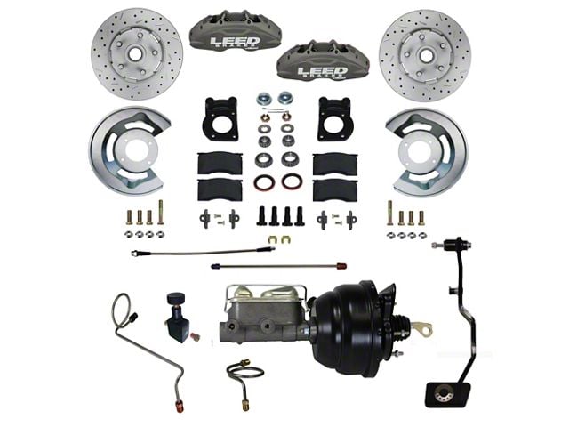 LEED Brakes MaxGrip Lite 4-Piston Manual Front Disc Brake Conversion Kit with MaxGrip XDS Rotors; Anodized Calipers (1970 Mustang w/ Manual Transmission & Front Drum Brakes)
