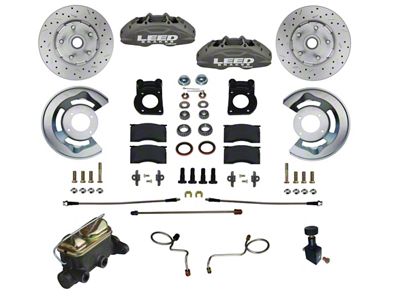 LEED Brakes MaxGrip Lite 4-Piston Manual Front Disc Brake Conversion Kit with MaxGrip XDS Rotors; Anodized Calipers (71-73 Mustang w/ Front Drum Brakes)