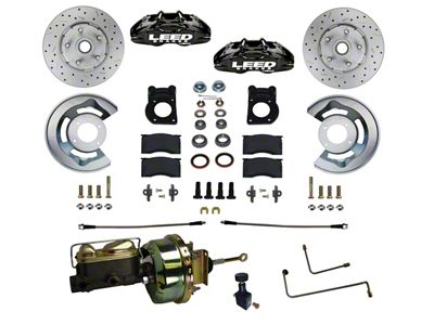 LEED Brakes MaxGrip Lite 4-Piston Power Front Disc Brake Conversion Kit with MaxGrip XDS Rotors; Black Calipers (64-66 V8 Mustang w/ Automatic Transmission & 5-Lug)