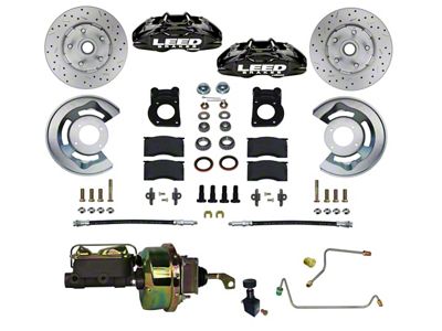 LEED Brakes MaxGrip Lite 4-Piston Power Front Disc Brake Conversion Kit with MaxGrip XDS Rotors; Black Calipers (64-66 V8 Mustang w/ Manual Transmission & 5-Lug)