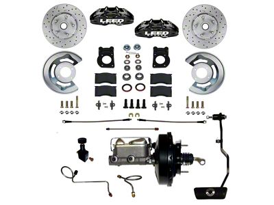 LEED Brakes MaxGrip Lite 4-Piston Power Front Disc Brake Conversion Kit with MaxGrip XDS Rotors; Black Calipers (1970 Mustang w/ Automatic Transmission & Front Drum Brakes)