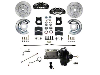 LEED Brakes MaxGrip Lite 4-Piston Power Front Disc Brake Conversion Kit with MaxGrip XDS Rotors; Black Calipers (71-73 Mustang w/ Front Drum Brakes)