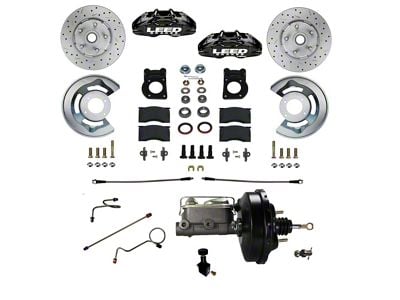 LEED Brakes MaxGrip Lite 4-Piston Power Front Disc Brake Conversion Kit with MaxGrip XDS Rotors; Black Calipers (71-73 Mustang w/ Front Drum Brakes)