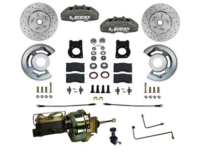 LEED Brakes MaxGrip Lite 4-Piston Power Front Disc Brake Conversion Kit with MaxGrip XDS Rotors; Anodized Calipers (64-66 V8 Mustang w/ Automatic Transmission & 5-Lug)