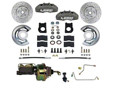 LEED Brakes MaxGrip Lite 4-Piston Power Front Disc Brake Conversion Kit with MaxGrip XDS Rotors; Anodized Calipers (64-66 V8 Mustang w/ Manual Transmission & 5-Lug)