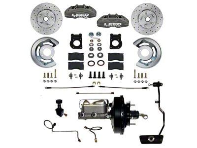 LEED Brakes MaxGrip Lite 4-Piston Power Front Disc Brake Conversion Kit with MaxGrip XDS Rotors; Anodized Calipers (1970 Mustang w/ Automatic Transmission & Front Drum Brakes)