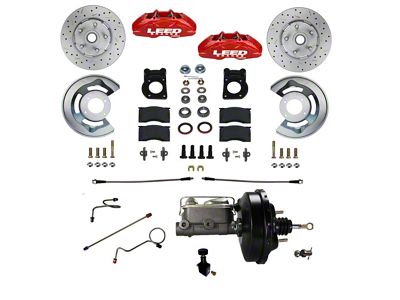 LEED Brakes MaxGrip Lite 4-Piston Power Front Disc Brake Conversion Kit with MaxGrip XDS Rotors; Red Calipers (71-73 Mustang w/ Front Drum Brakes)