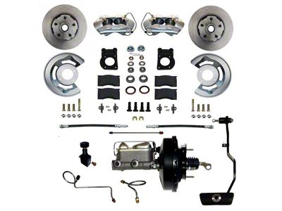 LEED Brakes Power Front Disc Brake Conversion Kit with 9-Inch Brake Booster, Master Cylinder, Brake Pedal and Vented Rotors; Zinc Plated Calipers (67-69 Mustang w/ Automatic Transmission & 5-Lug)