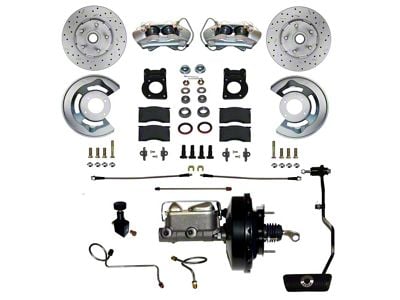 LEED Brakes Power Front Disc Brake Conversion Kit with 9-Inch Brake Booster, Master Cylinder, Brake Pedal and MaxGrip XDS Rotors; Zinc Plated Calipers (67-69 Mustang w/ Automatic Transmission & 5-Lug)