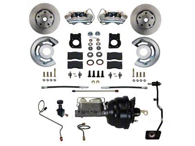 LEED Brakes Power Front Disc Brake Conversion Kit with 8-Inch Brake Booster, Master Cylinder, Brake Pedal and Vented Rotors; Zinc Plated Calipers (67-69 Mustang w/ Manual Transmission & 5-Lug)