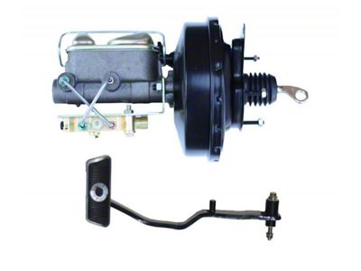 LEED Brakes 9-Inch Single Power Brake Booster with 1-Inch Dual Bore Master Cylinder, Bottom Mount Valve and Brake Pedal; Black Finish (67-70 Mustang w/ Automatic Transmission, Front Disc & Rear Drum Brakes)