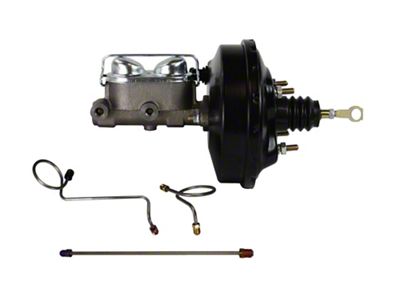 LEED Brakes 9-Inch Single Power Brake Booster with 1-Inch Dual Bore Master Cylinder and Lines; Black Finish (71-73 Mustang w/ 4-Wheel Drum Brakes)