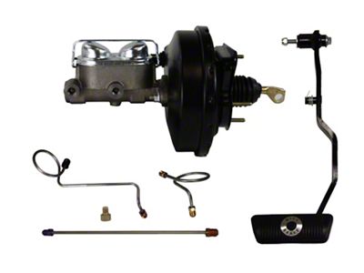 LEED Brakes 9-Inch Slimline Single Power Brake Booster with 1-Inch Dual Bore Master Cylinder, Lines and Brake Pedal; Black Finish (67-70 Mustang w/ Automatic Transmission & 4-Wheel Drum Brakes)