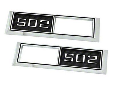 Front Side Marker Bezels with 502 Logo; Chrome with Black Background (1968 Biscayne, Caprice, Impala)