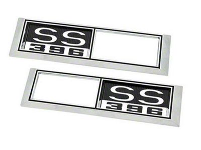 Front Side Marker Bezels with SS 396 Logo; Chrome with Black and White Background (1968 Biscayne, Caprice, Impala)