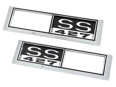 Front Side Marker Bezels with SS 427 Logo; Chrome with Black and White Background (1968 Biscayne, Caprice, Impala)