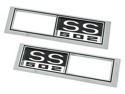 Front Side Marker Bezels with SS 502 Logo; Chrome with Black and White Background (1968 Biscayne, Caprice, Impala)