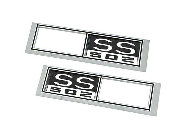 Front Side Marker Bezels with SS 502 Logo; Chrome with Black and White Background (1968 Biscayne, Caprice, Impala)