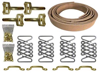 LimeWorks Vintage Hot Rod Hood Strap Brass Kit; Black Leather (28-31 Model A, Model AA)