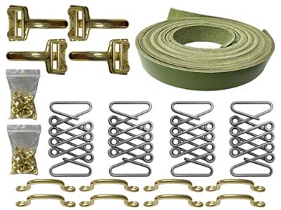 LimeWorks Vintage Hot Rod Hood Strap Brass Kit; Green Leather (09-27 Model T, Model TT)