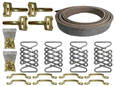 LimeWorks Vintage Hot Rod Hood Strap Brass Kit; Grey Leather (09-27 Model T, Model TT)