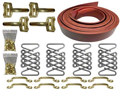 LimeWorks Vintage Hot Rod Hood Strap Brass Kit; Merlot Leather (09-27 Model T, Model TT)