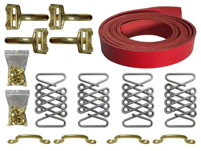 LimeWorks Vintage Hot Rod Hood Strap Brass Kit; Red Leather (09-27 Model T, Model TT)