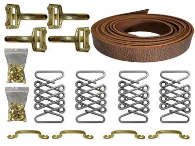 LimeWorks Vintage Hot Rod Hood Strap Brass Kit; Rustic Leather (09-27 Model T, Model TT)