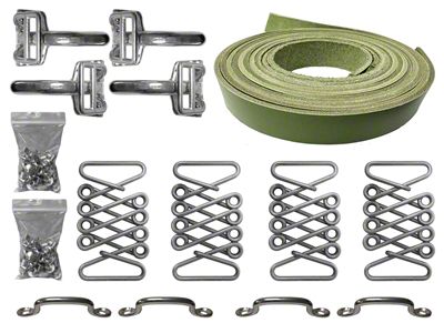 LimeWorks Vintage Hot Rod Hood Strap Stainless Steel Kit; Green Leather (09-27 Model T, Model TT)