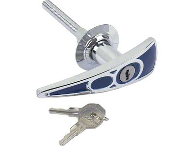 OPR Locking Decklid Handle/ Chrome/ V-8 On Blue / 1937